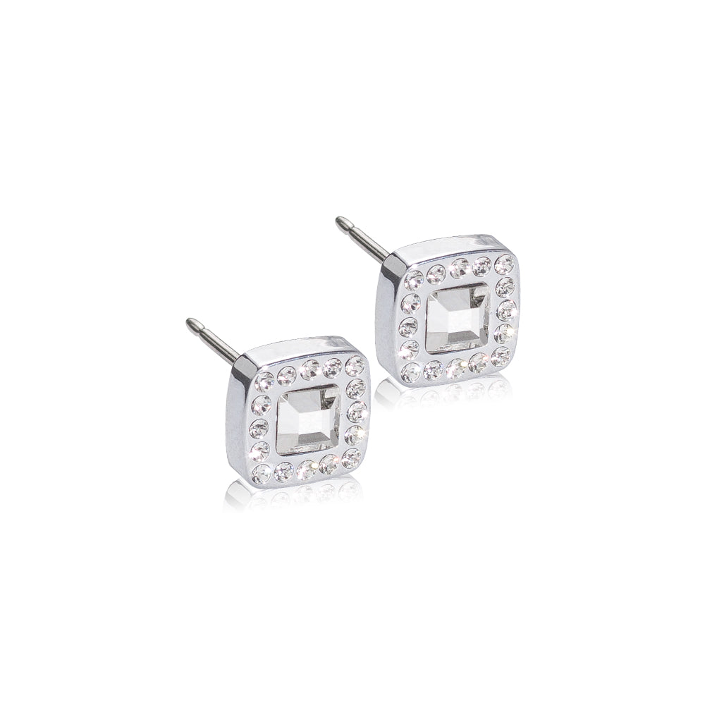 brilliance cushion earring - silver titanium post jewelry - earrings for women, kids and girls