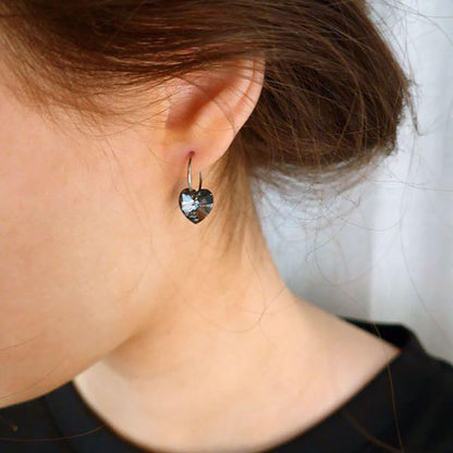 heart black diamond earrings - natural titanium post jewelry - earrings for women, kids and girls - model 