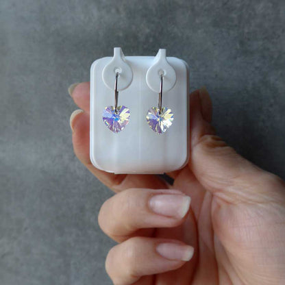 heart rainbow earrings - natural titanium post jewelry - earrings for women, kids and girls - model 2