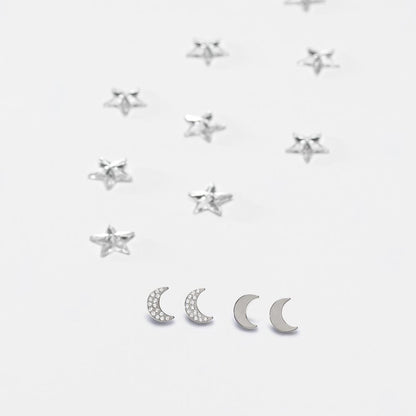 moon earrings plain - natural titanium post jewelry - earrings for women, kids and girls - set