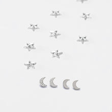 Load image into Gallery viewer, crystal moon earrings - natural titanium post jewelry - earrings for women, kids and girls - set
