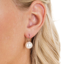 Load image into Gallery viewer, Woman wearing Natural Titanium Pendant White Pearl Earrings - natural titanium post jewelry - earrings for women, kids and girls 
