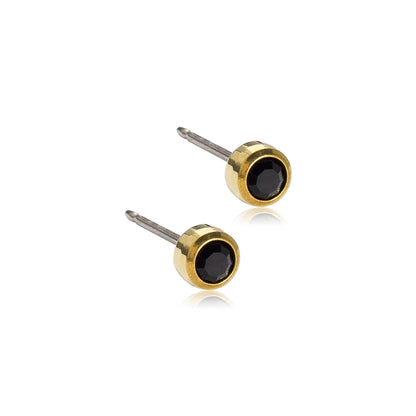 Blomdahl Singapore gold titanium nickel-free bezel swarovski black crystal earring, gemstone earring, hypoallergenic stud earrings and earrings for sensitive skin singapore