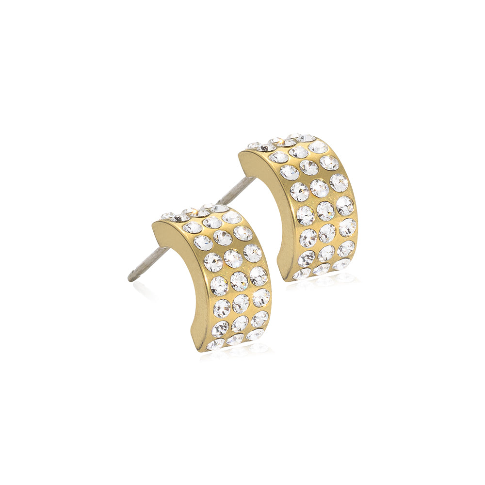 Blomdahl Singapore Gold Titanium elegant curved pendant earrings with swarovski crystal | Earrings Singapore
