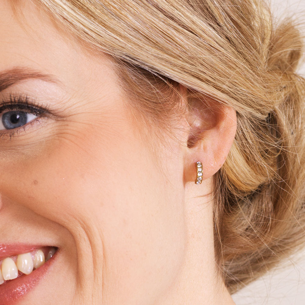 Blomdahl Singapore Gold Titanium elegant curved pendant earrings with swarovski crystal | Earrings Singapore