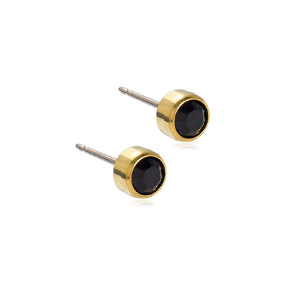 Blomdahl Singapore gold titanium nickel-free bezel swarovski black crystal earring, gemstone earring, hypoallergenic stud earrings and earrings for sensitive skin singapore