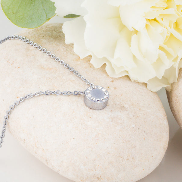 Silver Puck Crystal Necklace - silver post jewelry - necklaces for women, kids and girls