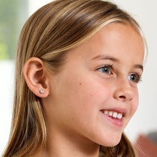 Load image into Gallery viewer, Young Girl wearing Silver Titanium Moon Earrings
